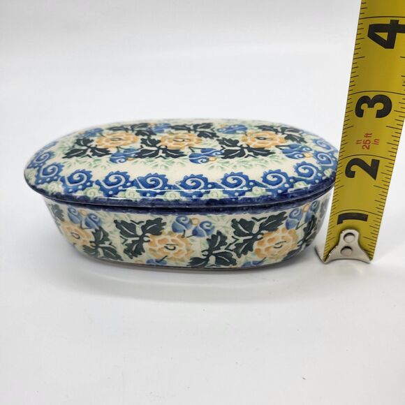 Polish Pottery Unikat Oval Lidded Trinket Box Floral Hand Painted Boleslawiec - Picture 11 of 12